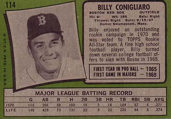 1971 Topps #114 Billy Conigliaro Back