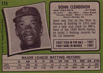 1971 Topps #115 Donn Clendenon Back