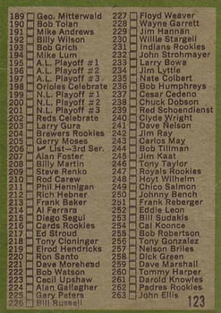 1971 Topps #123 Checklist: 133-263 Back