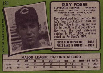 1971 Topps #125 Ray Fosse Back