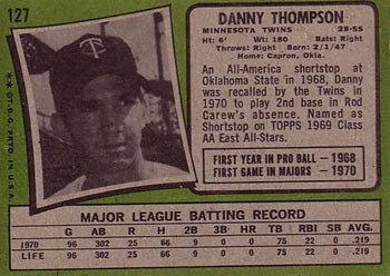 1971 Topps #127 Danny Thompson Back