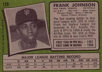 1971 Topps #128 Frank Johnson Back