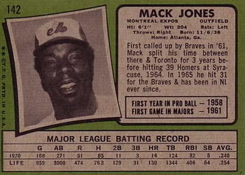 1971 Topps #142 Mack Jones Back