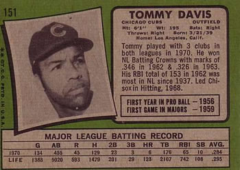 1971 Topps #151 Tommy Davis Back