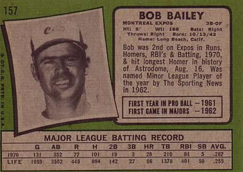 1971 Topps #157 Bob Bailey Back