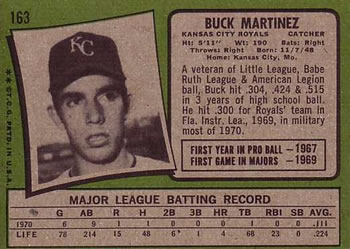 1971 Topps #163 Buck Martinez Back