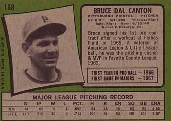 1971 Topps #168 Bruce Dal Canton Back