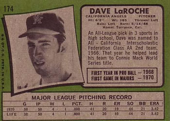1971 Topps #174 Dave LaRoche Back