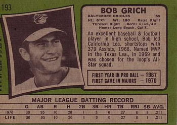1971 Topps #193 Bob Grich Back