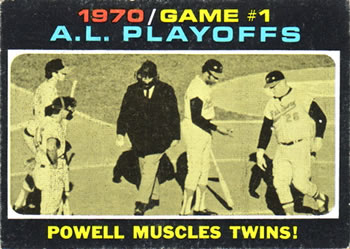 1971 Topps #195 1970 A.L. Playoffs Game 1: Powell Muscles Twins! Front