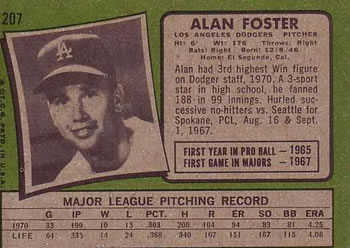 1971 Topps #207 Alan Foster Back