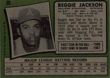 1971 Topps #20 Reggie Jackson Back