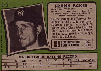 1971 Topps #213 Frank Baker Back