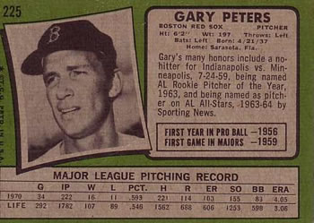 1971 Topps #225 Gary Peters Back