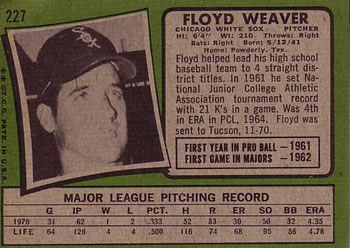 1971 Topps #227 Floyd Weaver Back