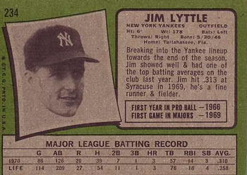 1971 Topps #234 Jim Lyttle Back
