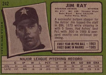 1971 Topps #242 Jim Ray Back