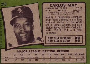 1971 Topps #243 Carlos May Back