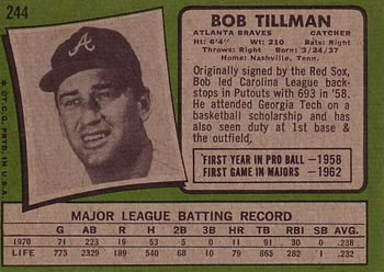 1971 Topps #244 Bob Tillman Back