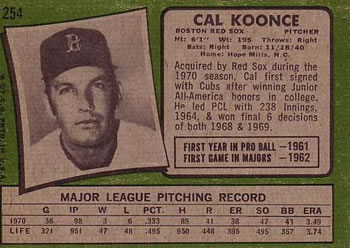 1971 Topps #254 Cal Koonce Back