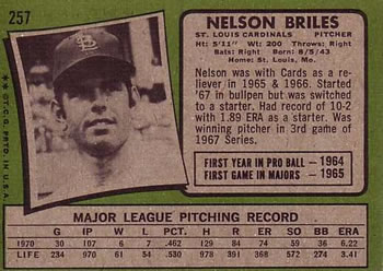 1971 Topps #257 Nelson Briles Back