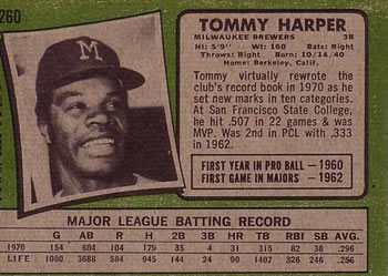 1971 Topps #260 Tommy Harper Back