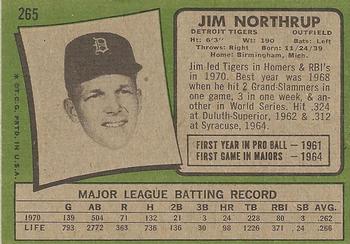 1971 Topps #265 Jim Northrup Back