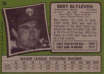 1971 Topps #26 Bert Blyleven Back