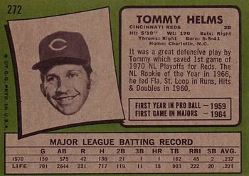 1971 Topps #272 Tommy Helms Back