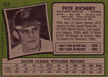 1971 Topps #273 Pete Richert Back