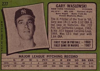 1971 Topps #277 Gary Waslewski Back