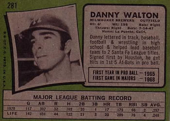 1971 Topps #281 Danny Walton Back