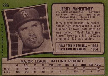 1971 Topps #286 Jerry McNertney Back