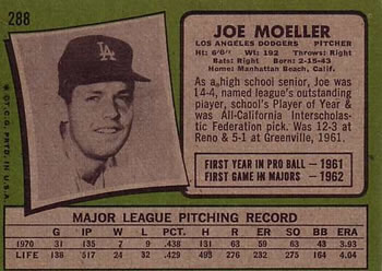 1971 Topps #288 Joe Moeller Back