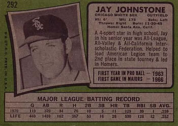 1971 Topps #292 Jay Johnstone Back