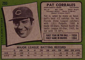 1971 Topps #293 Pat Corrales Back