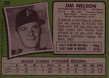 1971 Topps #298 Jim Nelson Back
