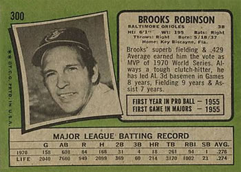 1971 Topps #300 Brooks Robinson Back