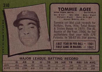 1971 Topps #310 Tommie Agee Back