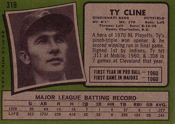 1971 Topps #319 Ty Cline Back