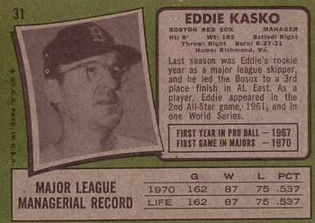 1971 Topps #31 Eddie Kasko Back