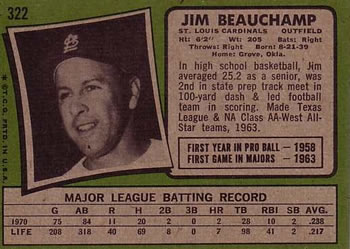 1971 Topps #322 Jim Beauchamp Back