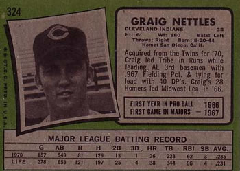 1971 Topps #324 Graig Nettles Back