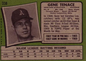 1971 Topps #338 Gene Tenace Back