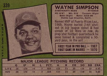 1971 Topps #339 Wayne Simpson Back