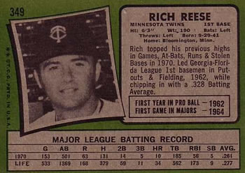 1971 Topps #349 Rich Reese Back