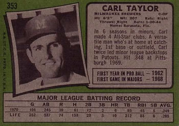 1971 Topps #353 Carl Taylor Back