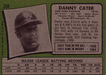 1971 Topps #358 Danny Cater Back