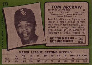1971 Topps #373 Tom McCraw Back