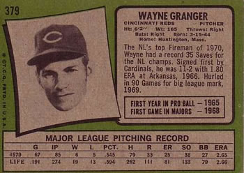1971 Topps #379 Wayne Granger Back
